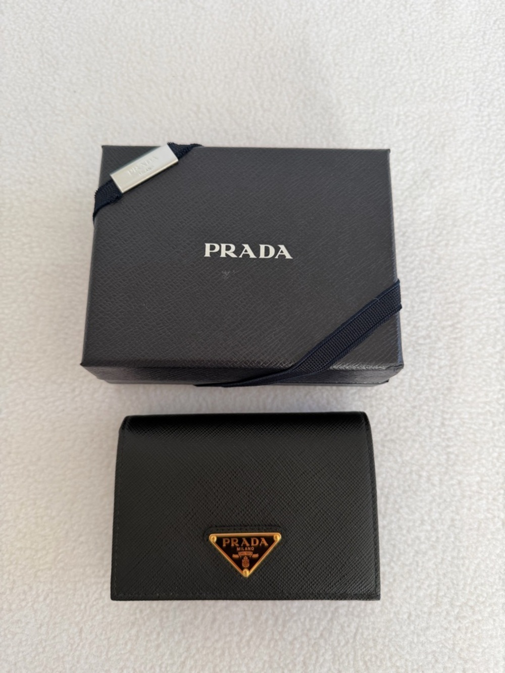 Prada Black Saffiano Leather small wallet with Gold Triangle Plaque - Picture 2 of 9